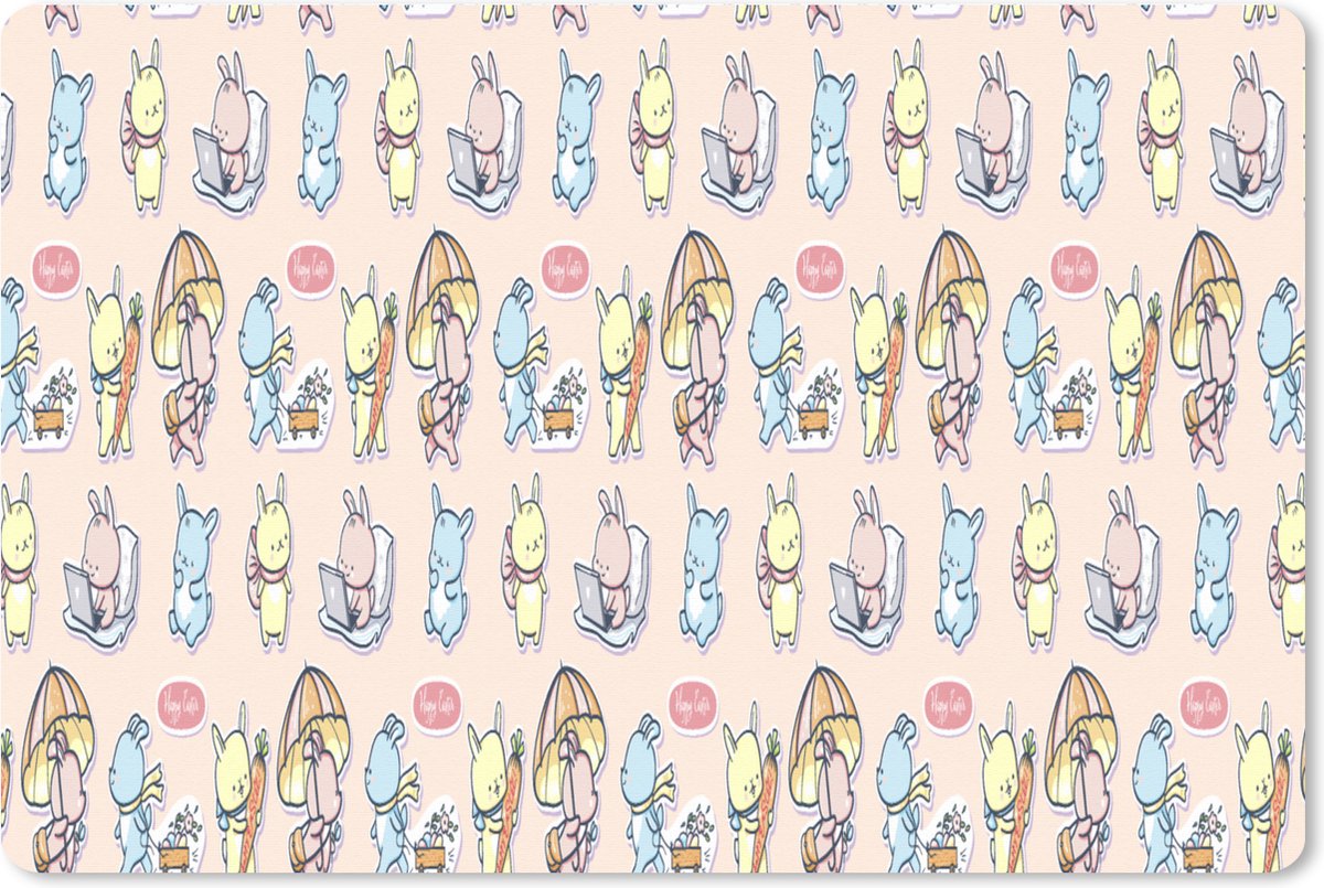 Muismat XXL 120x80 cm - Bureau onderlegger - Bureau mat Patronen - Konijn - Cartoon - Pastel - Kinderen - Bureaumat - Gaming mousepad xl - Bureaulegger groot - Computer deskmat