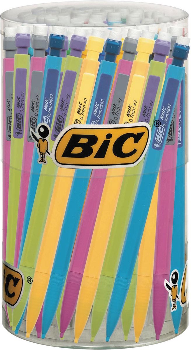 BIC Matic Fun HB Vulpotloden - Verschillende Kleuren Lichaam - Pot van 60 Stuks - 0.7 mm