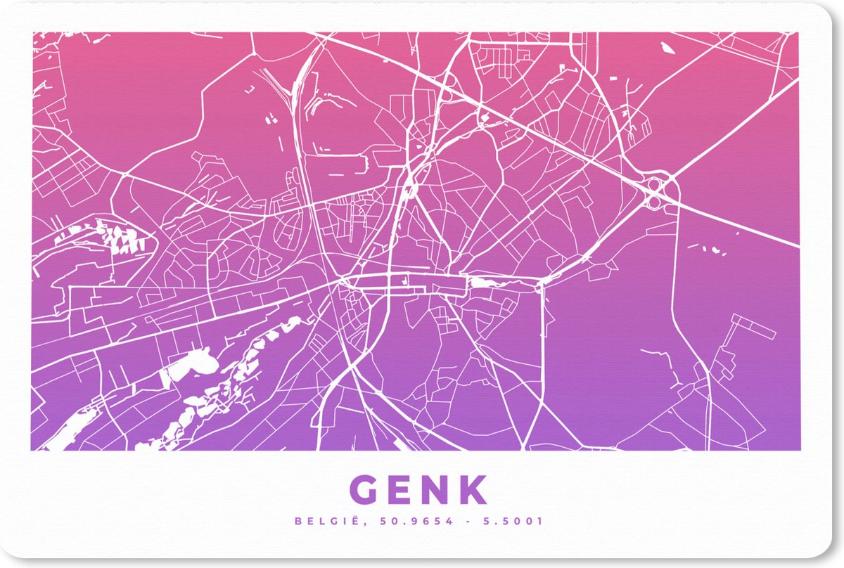 Muismat XXL 120x80 cm - Bureau onderlegger - Bureau mat Stadskaart - Genk - Paars - België - Bureaumat - Gaming mousepad xl - Bureaulegger groot - Computer deskmat