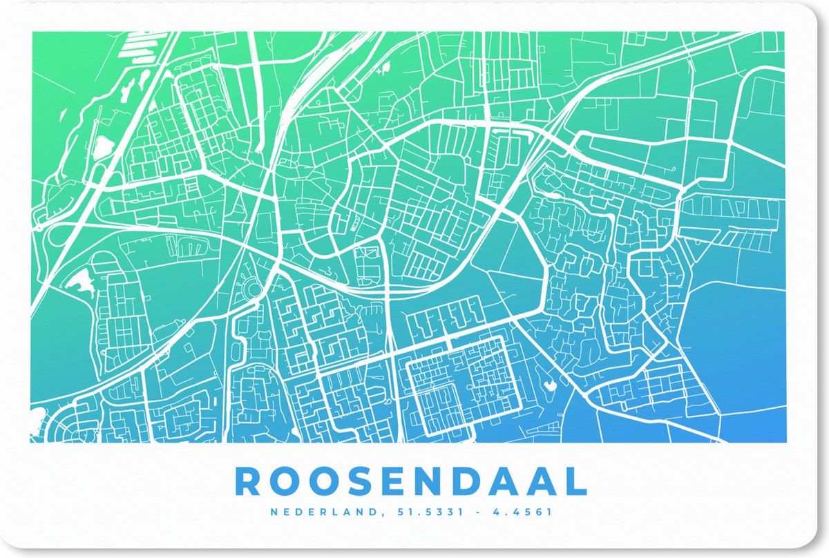 Muismat XXL 90x60 cm - Bureau onderlegger - Bureau mat Stadskaart - Roosendaal - Blauw - Bureaumat - Gaming mousepad xl - Bureaulegger groot - Computer deskmat