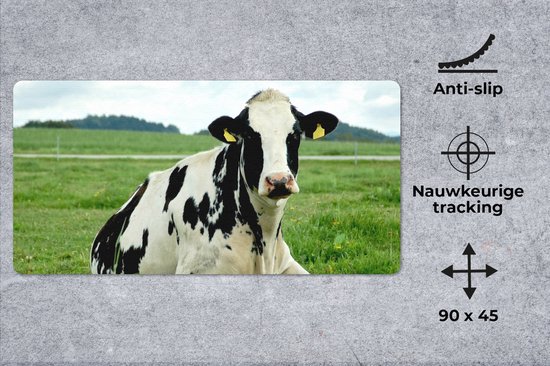 Muismat XXL 90x45 cm - Bureau onderlegger - Bureau mat Koe - Gras - Dieren - Berg - Bureaumat - Gaming mousepad xl - Bureaulegger groot - Computer deskmat
