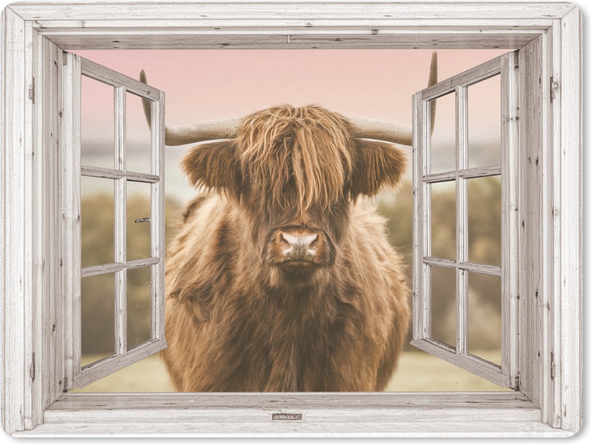 Muismat XXL 80x60 cm - Bureau onderlegger - Bureau mat Schotse hooglander - Doorkijk - Koe - Bureaumat - Gaming mousepad xl - Bureaulegger groot - Computer deskmat