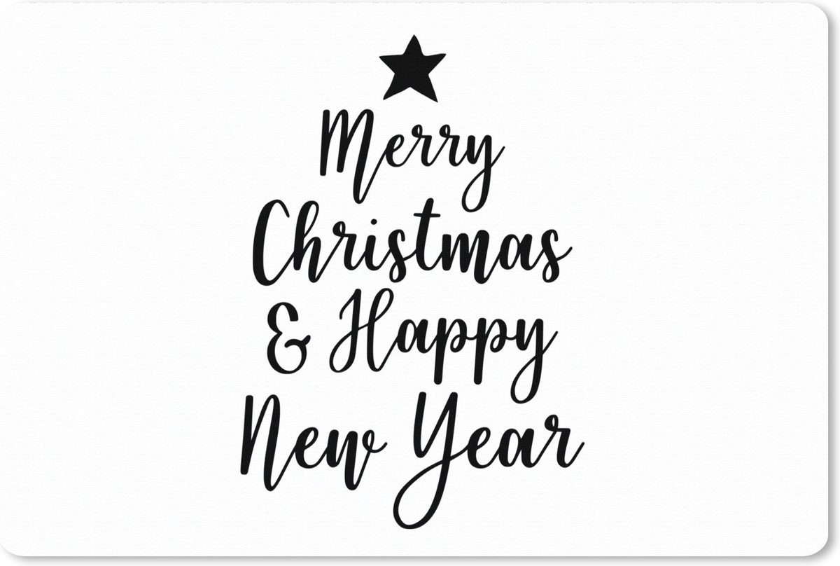 Muismat XXL - Bureau onderlegger - Bureau mat - Kerst quote "Merry Christmas & Happy New Year" tegen een witte achtergrond - 120x80 cm - XXL muismat - Kerst - Cadeau - Kerstcadeau voor mannen en voor vrouwen