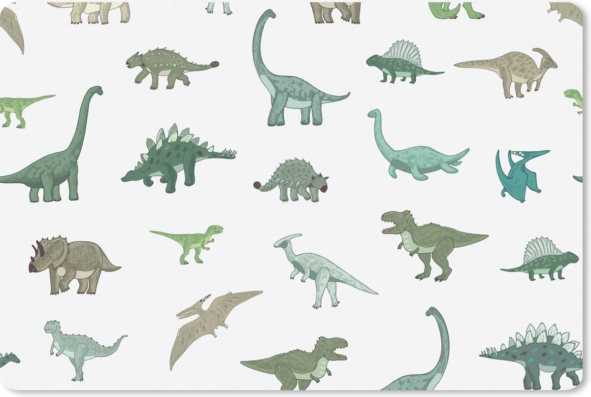 Muismat XXL 90x60 cm - Bureau onderlegger - Bureau mat Dinosaurus - Groen - Jongens - Bruin - Kind - Patronen - Bureaumat - Gaming mousepad xl - Bureaulegger groot - Computer deskmat