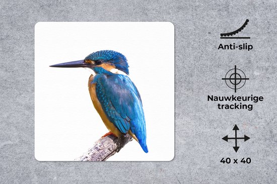 Muismat XXL 40x40 cm - Bureau onderlegger - Bureau mat IJsvogel - Veren - Tak - Blauw - Bureaumat - Gaming mousepad xl - Bureaulegger groot - Computer deskmat