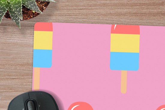 Muismat XXL - Bureau onderlegger - Bureau mat - IJs - Patronen - Roze - Kleuren - 90x60 cm - XXL muismat