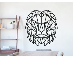 HOUTEN WANDDECORATIE / WOODEN WALL DECORATION - GEOMETRISCHE MUURDECORATIE / GEOMETRIC WALL ART - LEEUW / LION - 40 x 45cm - ZWART / BLACK - ORIGAMI DESIGN WANDFIGUUR - ECHT HOUT - REAL WOOD - AFRIKAANSE DIEREN