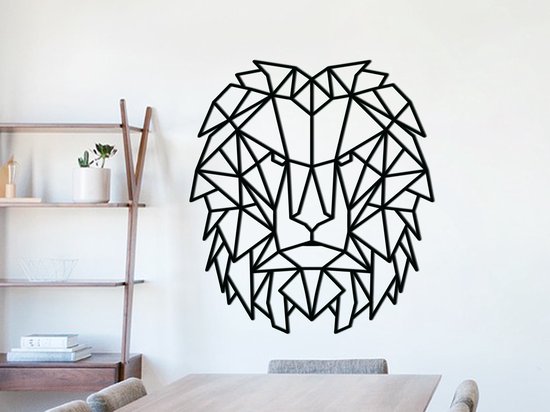 HOUTEN WANDDECORATIE / WOODEN WALL DECORATION - GEOMETRISCHE MUURDECORATIE / GEOMETRIC WALL ART - LEEUW / LION - 40 x 45cm - ZWART / BLACK - ORIGAMI DESIGN WANDFIGUUR - ECHT HOUT - REAL WOOD - AFRIKAANSE DIEREN