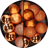 24x stuks kunststof kerstballen mix van koper en oranje 6 cm - Kerstversiering