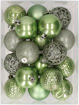 37x stuks kunststof kerstballen lichtgroen 6 cm glans/mat/glitter mix - Kerstversiering