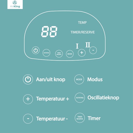 AirKing Elektrische Kachel - Compacte Keramische kachel met touchscreen - Kachelventilator 2 Standen 900 en 1800 Watt - Kantelbeveiliging - Draagbaar