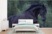 Behang - Fotobehang Paarden - Boom - Zwart - Breedte 400 cm x hoogte 300 cm