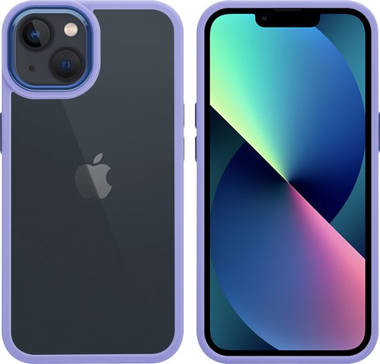 IYUPP Hoesje Geschikt voor iPhone 13 Hoesje - Shockproof Back Cover - Paars Lila Transparant