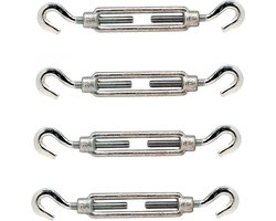 Spanschroeven/draadspanner met 2 haken - 4x - 11 cm - verzinkt staal - 70kg- klusbenodigdheden - op spanning brengen van kabels, touw en kettingen
