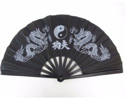 Chinees/aziatisch Waaier - Tai Chi - zwart - 62 x 33 cm - Oosters decoratie voor muur