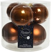 6 x Boules de Noël marron cannelle en verre 8 cm - mat et brillant - Décorations de Noël/ décorations d'arbres