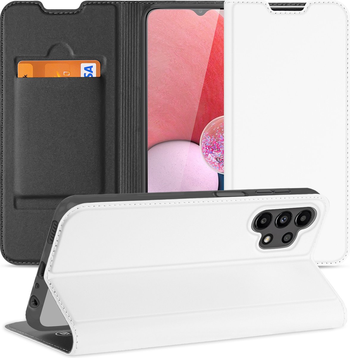 Book Case Samsung Galaxy A13 4G Hoesje Wit met Pashouder