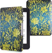 kwmobile hoes geschikt voor Amazon Kindle Paperwhite - Magnetische sluiting - E reader cover in geel / blauw / donkerblauw - Vintage Bloemen design