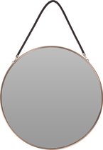 Ronde wandspiegel/hangspiegel - Rose goud - Metaal - 38 cm  - Met gevlochten riem