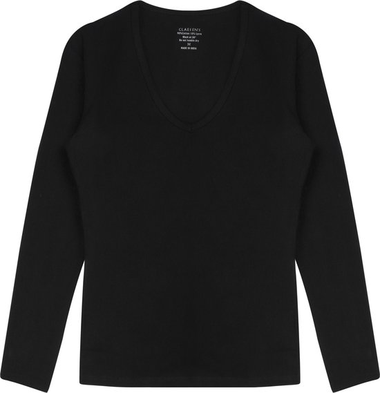 Claesen's® - Dames V-Neck T-Shirt LS - Zwart - 95% Katoen - 5% Lycra