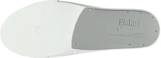Semelle intérieure Fisher blanche avec stabilisateur gris et texte.