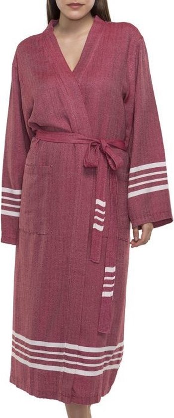 Hamam Badjas Krem Sultan Bordeaux - S - unisex - hotelkwaliteit - sauna badjas - luxe badjas - dunne zomer badjas - ochtendjas