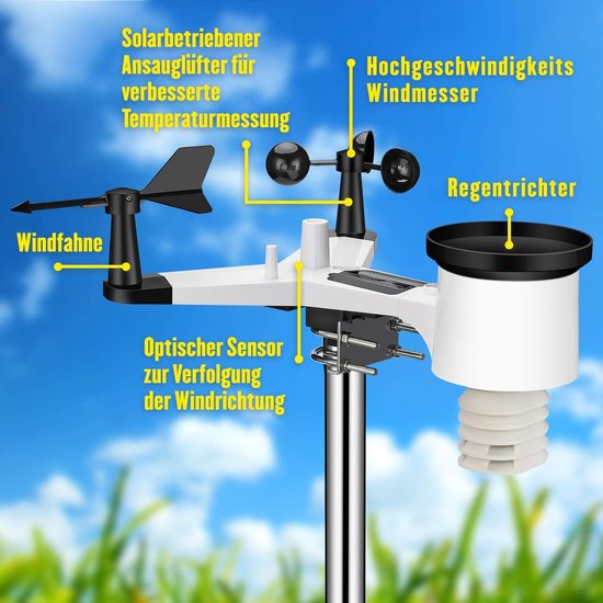 Professioneel WiFi-weerstation - draadloos weerstation met buitensensor - regenmeter, weersvoorspelling