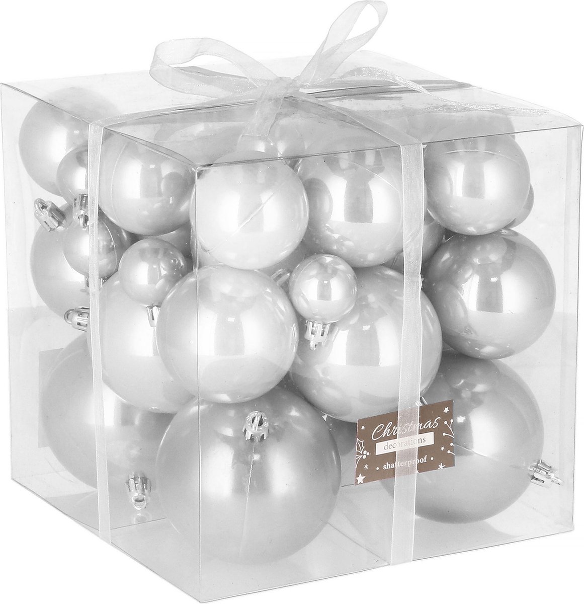 Springos Kerstballen | Kerstversiering | Onbreekbaar | 37 Stuks | 3-8 cm | Parelgrijs