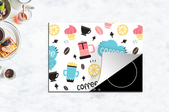 KitchenYeah® Inductie beschermer 70x52 cm - Patronen - Koffiebonen - Koffie - IJs - Kookplaataccessoires - Afdekplaat voor kookplaat - Inductiebeschermer - Inductiemat - Inductieplaat mat
