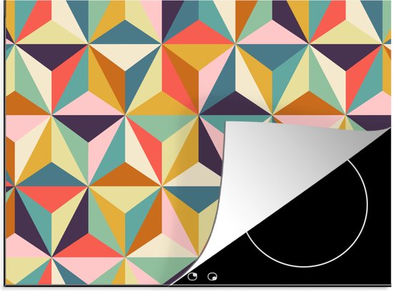 KitchenYeah® Inductie beschermer 70x52 cm - Retro - Regenboog - 3D - Geometrie - Driehoek - Kookplaataccessoires - Afdekplaat voor kookplaat - Inductiebeschermer - Inductiemat - Inductieplaat mat