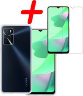 Hoes Geschikt voor OPPO A16 Hoesje Siliconen Back Cover Case Met Screenprotector - Hoesje Geschikt voor OPPO A16 Hoes Cover Hoesje - Transparant