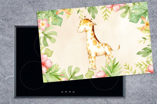 KitchenYeah® Inductie beschermer 80x52 cm - Giraffe - Aquarelverf - Bloemen - Jungle - Kookplaataccessoires - Afdekplaat voor kookplaat - Inductiebeschermer - Inductiemat - Inductieplaat mat