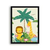 Poster Vintage jungle leeuw giraf krokodil midden - Vintage jungle / kinderkamer / safari dieren / Jungle / Safari / Dieren Poster / Babykamer - Kinderposter 30x21cm