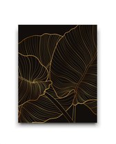Schilderij  Goud zwart botanische bladeren - midden / Planten / Bladeren / 50x40cm