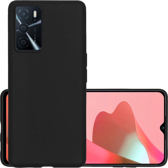 Coque noire en silicone pour OPPO A16, avec module triple caméra.