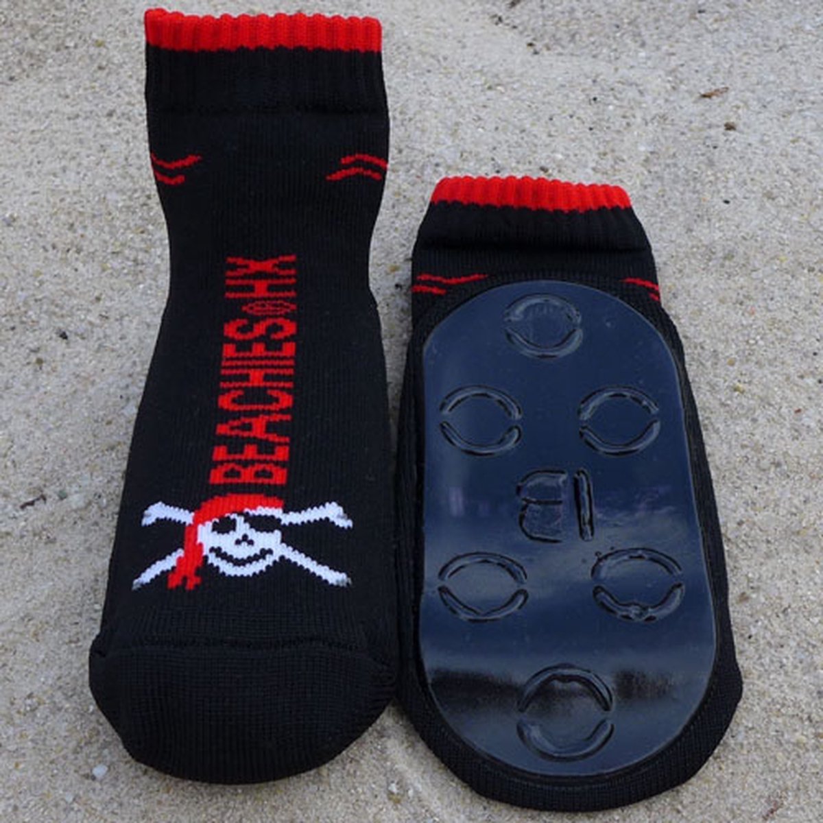 Beachies aquasokken/strandsokken/surfschoentjes met stevige antislipzool zwart met piraat-22/24