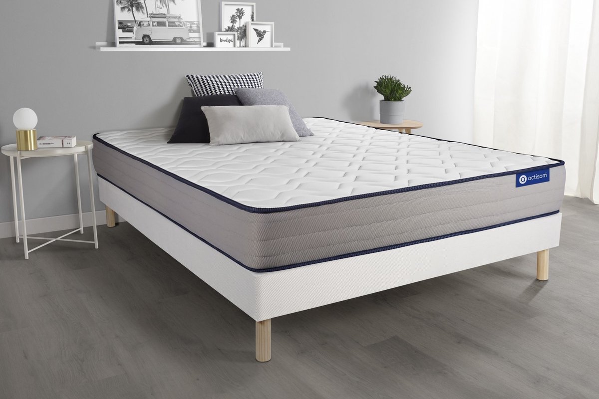 Complete boxspring met matras tweepersoons- Actisom Actimemo form wit - Traagschuim - 120 x 220 cm