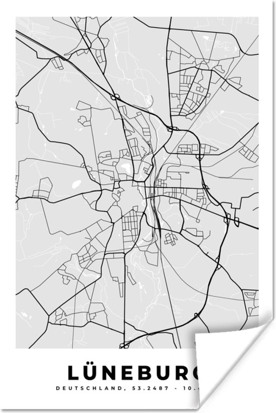 Poster Duitsland - Stadskaart - Plattegrond - Kaart - Lüneburg - 60x90 ...