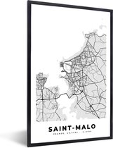Fotolijst incl. Poster - Frankrijk – Plattegrond – Kaart – Saint-Malo – Stadskaart - 40x60 cm - Posterlijst