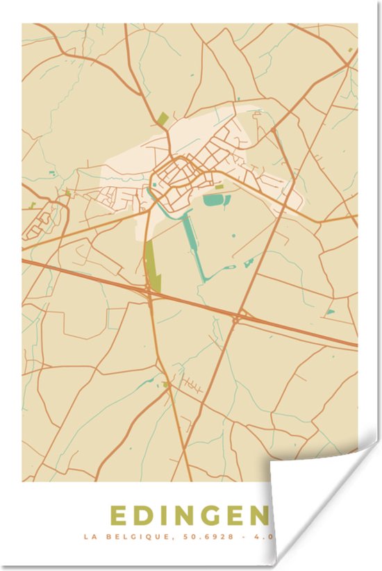 Affiche Carte - Vintage - Carte - Plan de ville - Enghien - 40x60 cm