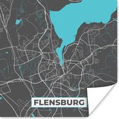 Poster Stadskaart – Plattegrond – Duitsland – Blauw – Flensburg – Kaart - 50x50 cm