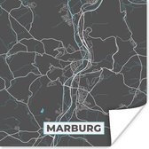 Poster Stadskaart – Kaart – Marburg – Blauw – Duitsland – Plattegrond - 75x75 cm
