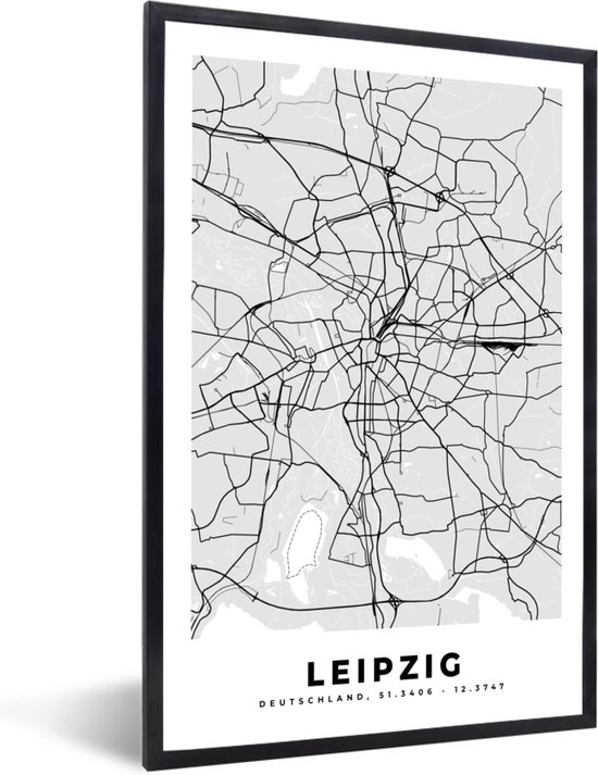 Fotolijst incl. Poster - Leipzig - Stadskaart - Plattegrond - Duitsland - Kaart - 40x60 cm - Posterlijst