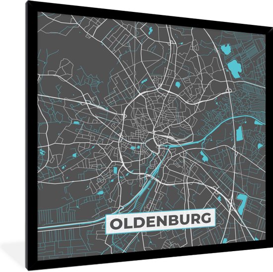 Fotolijst incl. Poster - Stadskaart – Plattegrond – Duitsland – Blauw ...