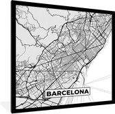 Fotolijst incl. Poster Zwart Wit- Barcelona - Stadskaart - Plattegrond - Zwart Wit - Kaart - 40x40 cm - Posterlijst