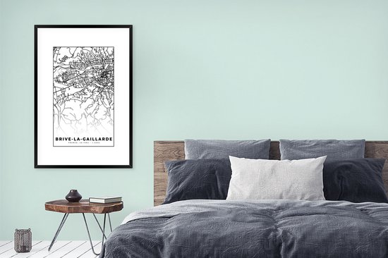 Fotolijst incl. Poster Zwart Wit- Kaart - Brive-la-Gaillarde - Plattegrond - Frankrijk - Stadskaart - Zwart wit - 80x120 cm - Posterlijst