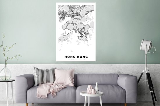 Affiche Hong Kong - City Map - Zwart Wit - Plan d'étage - Carte - 80x120 cm