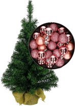Mini kerstboom/kunst kerstboom H75 cm inclusief kerstballen roze - Kerstversiering