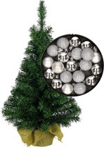 Mini kerstboom/kunst kerstboom H35 cm inclusief kerstballen zilver - Kerstversiering