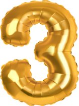 Folie ballon goud | Cijfer drie | H 70 cm x B 33 cm | geschikt voor lucht en helium